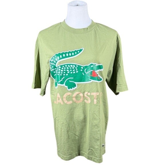 Lacoste Tops - Lacoste Unisex Graphic T-Shirt Olive Green Large Logo Cotton Crew Neck Tee